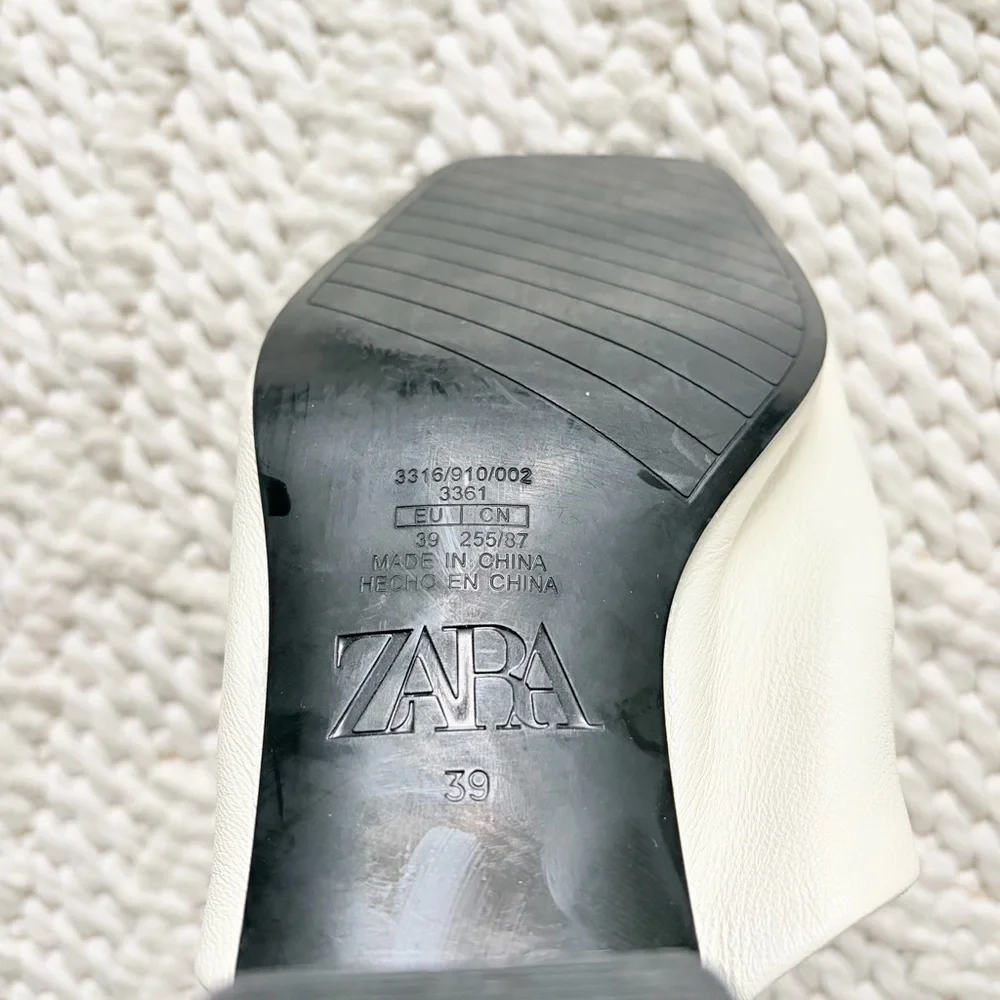 ZARA Cream Ivory White Leather Block Heel Sandals Womens 39 9 EUC - Picture 5 of 7